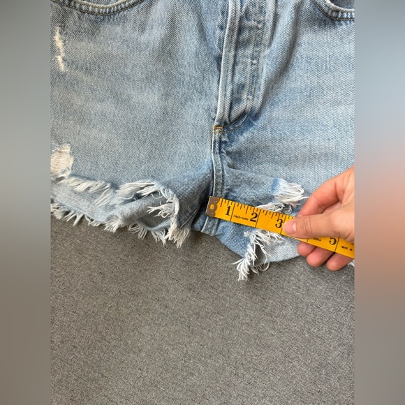 Agolde Women 26 PARKER Blue Distressed Denim Jean Shorts Button Fly All Cotton - Picture 6 of 9